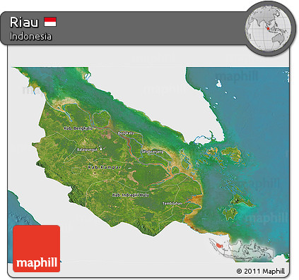 Satellite 3D Map of Riau, single color outside