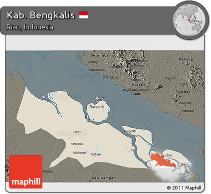 Shaded Relief 3D Map of Kab. Bengkalis, darken