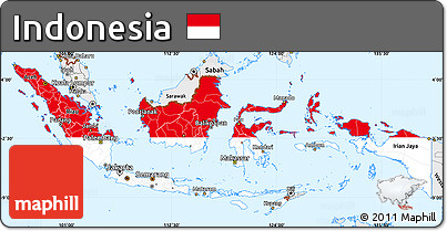 Flag Simple Map of Indonesia, single color outside, borders and labels, flag centered