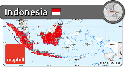 Flag Simple Map of Indonesia, single color outside, borders and labels, flag rotated