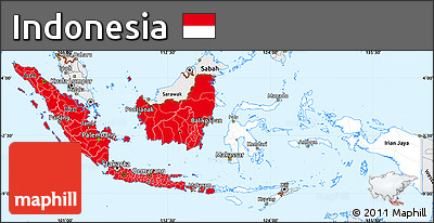 Flag Simple Map of Indonesia, single color outside, borders and labels, flag rotated