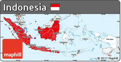 Flag Simple Map of Indonesia, single color outside, borders and labels, flag rotated