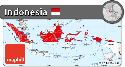 Flag Simple Map of Indonesia, single color outside, borders and labels