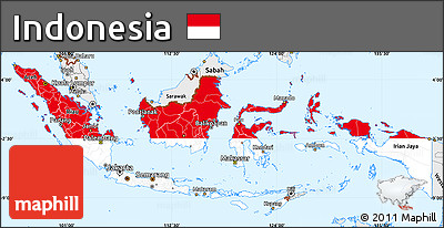 Flag Simple Map of Indonesia, single color outside, borders and labels
