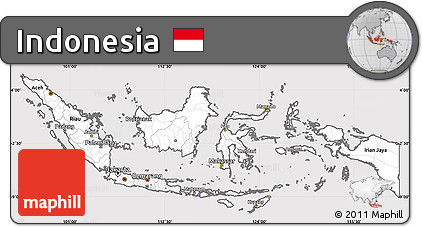 Silver Style Simple Map of Indonesia, cropped outside