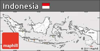 Silver Style Simple Map of Indonesia, cropped outside