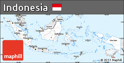 Silver Style Simple Map of Indonesia