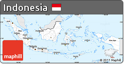 Silver Style Simple Map of Indonesia, single color outside