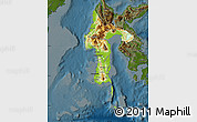 Physical Map of South Sulawesi, darken
