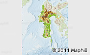 Physical Map of South Sulawesi, lighten