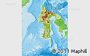 Physical Map of South Sulawesi, political shades outside