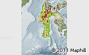 Physical Map of South Sulawesi, semi-desaturated