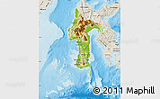 Physical Map of South Sulawesi, shaded relief outside