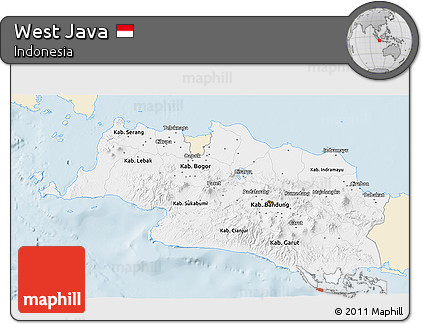 Classic Style 3D Map of West Java, single color outside