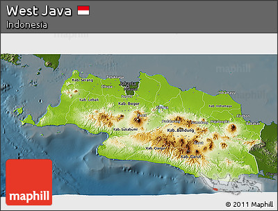 Physical 3D Map of West Java, darken