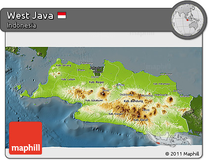Physical 3D Map of West Java, darken