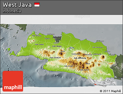 Physical 3D Map of West Java, darken, semi-desaturated