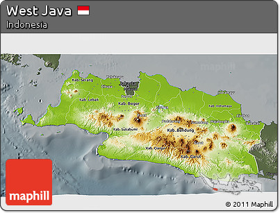 Physical 3D Map of West Java, darken, semi-desaturated