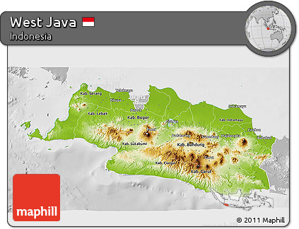 Physical 3D Map of West Java, lighten, desaturated