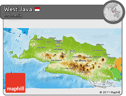 Physical 3D Map of West Java, political outside