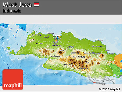 Physical 3D Map of West Java, political outside