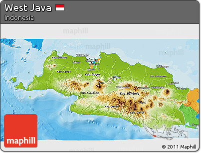 Physical 3D Map of West Java, political outside