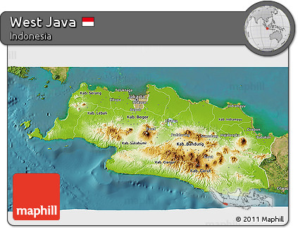 Physical 3D Map of West Java, satellite outside