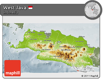 Physical 3D Map of West Java, semi-desaturated