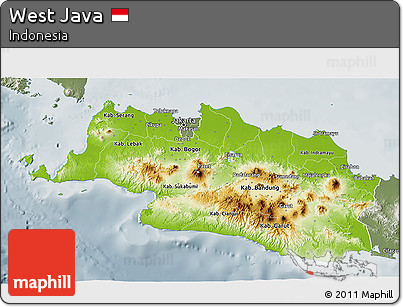 Physical 3D Map of West Java, semi-desaturated