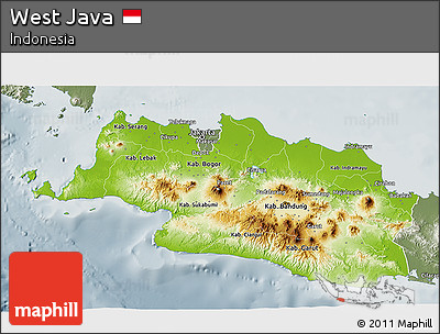Physical 3D Map of West Java, semi-desaturated