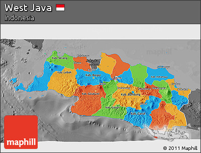 Political 3D Map of West Java, darken, desaturated