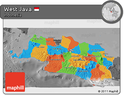 Political 3D Map of West Java, darken, desaturated
