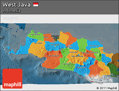 Political 3D Map of West Java, darken