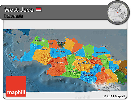 Political 3D Map of West Java, darken