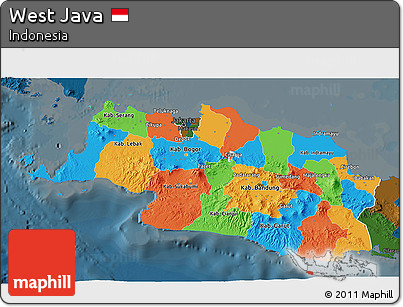 Political 3D Map of West Java, darken