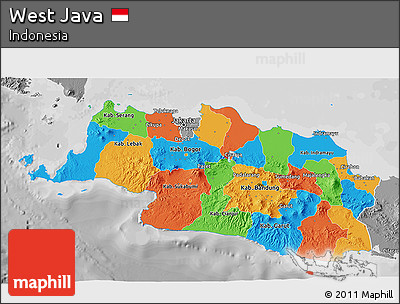 Political 3D Map of West Java, desaturated