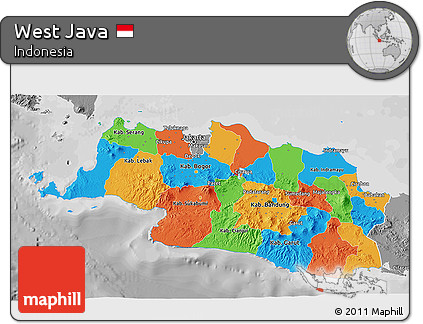 Political 3D Map of West Java, desaturated
