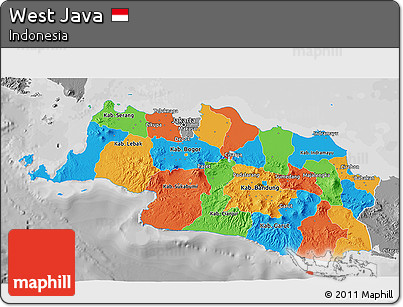 Political 3D Map of West Java, desaturated