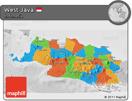 Political 3D Map of West Java, lighten, desaturated