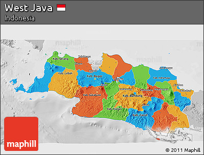 Political 3D Map of West Java, lighten, desaturated