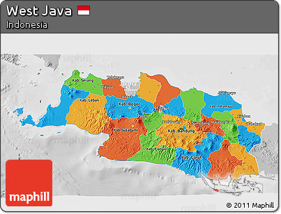 Political 3D Map of West Java, lighten, desaturated