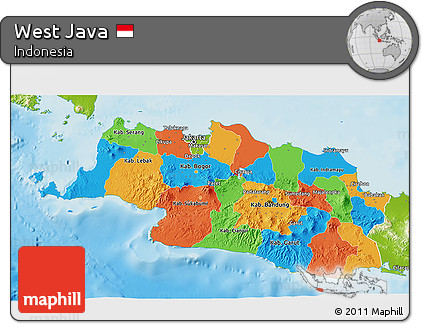 Political 3D Map of West Java, physical outside