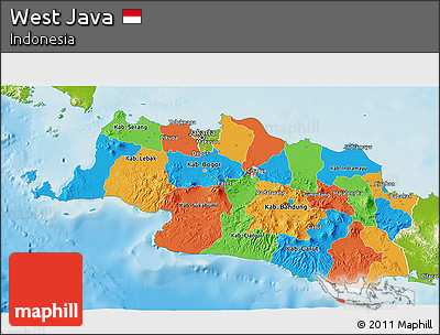 Political 3D Map of West Java, physical outside