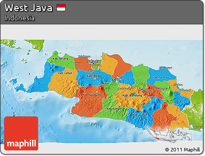 Political 3D Map of West Java, physical outside