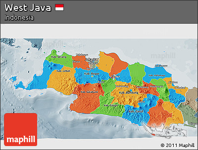 Political 3D Map of West Java, semi-desaturated