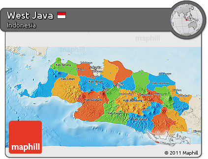 Political 3D Map of West Java, shaded relief outside