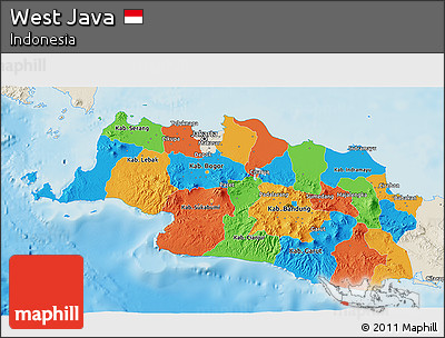 Political 3D Map of West Java, shaded relief outside