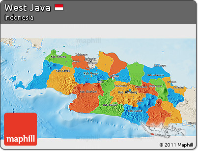 Political 3D Map of West Java, shaded relief outside