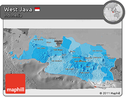 Political Shades 3D Map of West Java, darken, desaturated