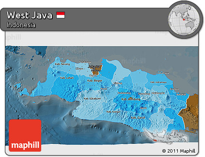 Political Shades 3D Map of West Java, darken
